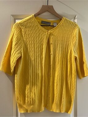 Liz Claiborne Yellow Cotton Cashmere Blend Cable Knit Cardigan Coastal resort L